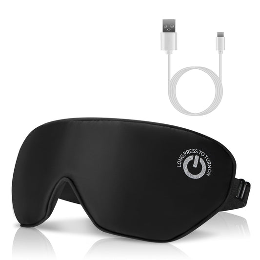 Masque oculaire chauffant sans fil en soie pour les yeux secs, masque de sommeil lavable, coussin chauffant électrique de type C avec 3 températures, arrêt automatique de 20 minutes pour le soulagement