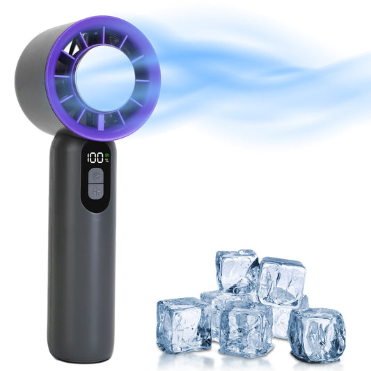 Ventilateur portable 100 vitesses avec refroidisseur à glace, ventilateur turbo haute vitesse, ventilateur portable rechargeable 3000 mAh avec écran LCD pour les voyages, le camping, la plage, l'extérieur